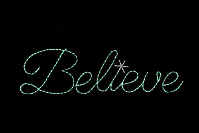 Believe sign Christmas light display