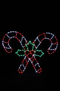 Candy cane with holly Christmas light display