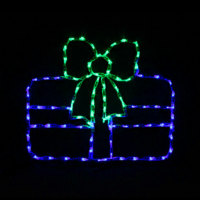 Single Gift Blue with Green Bow Christmas light display