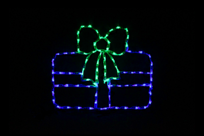 Single Gift Blue with Green Bow Christmas light display