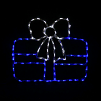 giftbluewhite Single Gift Blue with White Bow Christmas light display