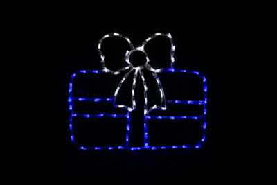 Single Gift Blue with White Bow Christmas light display