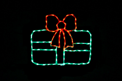 Single Gift Green Red Bow Christmas light display