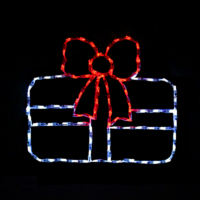 Single Gift White with Red Bow Christmas light display