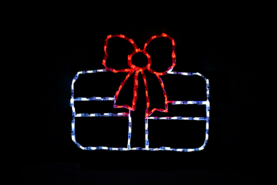 Single Gift White with Red Bow Christmas light display