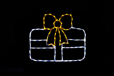 Single Gift White with Yellow Ribbon Christmas light display