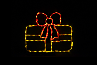 Single Gift Yellow with Red Bow Christmas light display