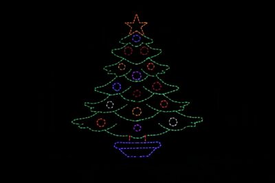 Large decorated Christmas tree light display