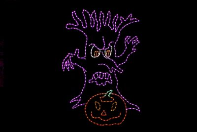Eerie spooky tree Halloween light display