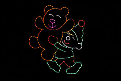 Elf with big teddy bear Christmas light display