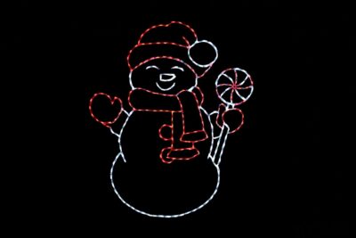 Peppermint snowman Christmas light display