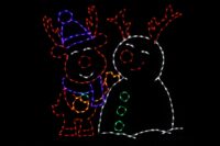 Reindeer Building Snowman Christmas light display