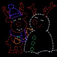 Reindeer Building Snowman Christmas light display