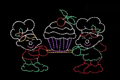 Cupcake elves animated Christmas light display