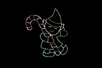 Elf with Candy Cane Christmas light display