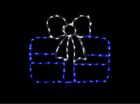 Single gift with blue body and white bow Christmas light display